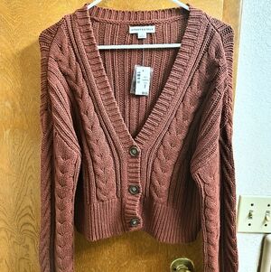 Aeropostale Women's V-Neck Cable Knit Crop Sweater Rust Color